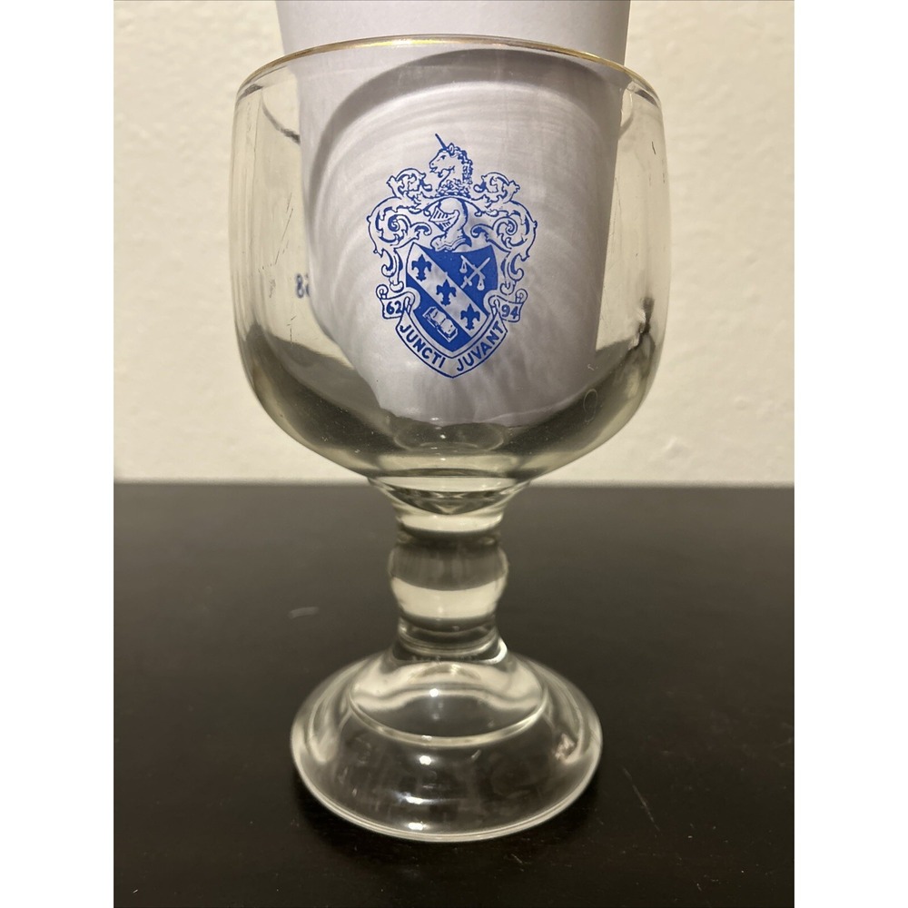 Theta Xi Pledge Formal '58 Glass‎ Chalice Goblet Clear/Gold Rimmed/blue Crest